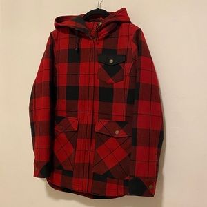 Pendleton Red Black Plaid Wool Blend Hooded Coat Rainproof